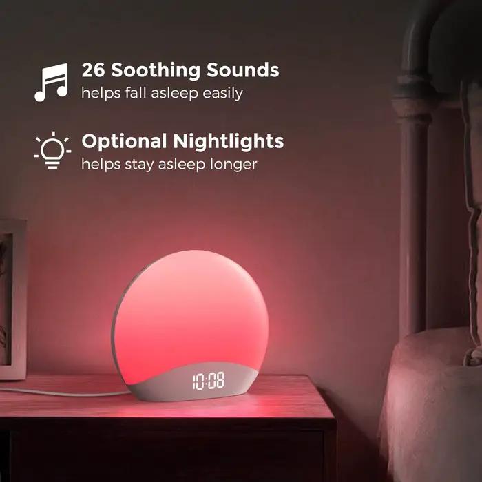 Horloge réveil levé du soleil veilleuse avec 26 sons de sommeil réglables pour chambre à coucher ambiance apaisante horloge numérique pastorale