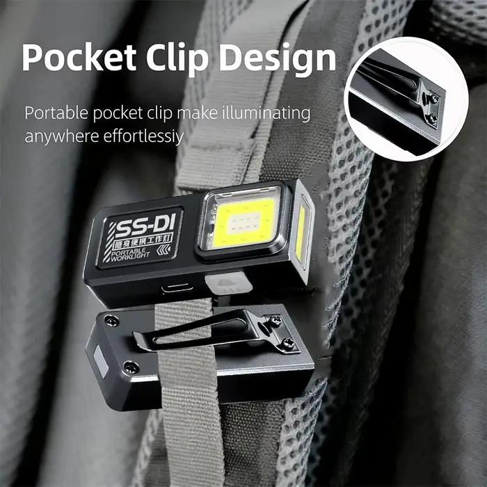 Mini lampe torche LED COB portable rechargeable, puissante, avec clip magnétique, étanche, lampe de poche EDC pour le camping, la marche