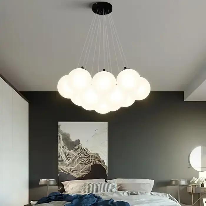 Lustres LED modernes boule de verre blanc lait lampes suspendues salon cuisine Restaurant hôtel Lustre E27 éclairage à la maison élégants et durables pour améliorer l'ambiance de votre maison ou de votre lieu de travail