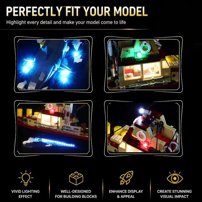HPROSPER – éclairage LED 5V (sans modèle) pour LEGO 21350 Ideas Jaws, lampe décorative pour éclairer vos blocs de construction avec boîte à piles