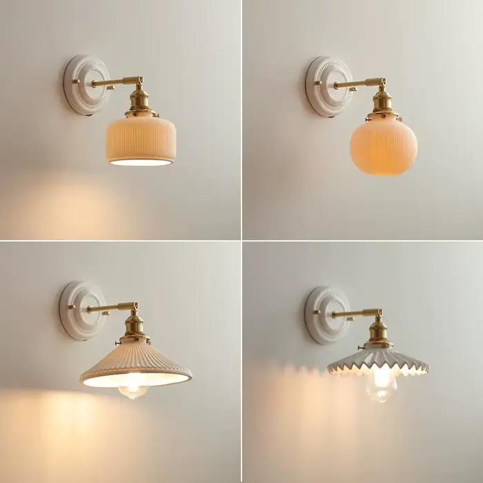 IWHD blanc céramique moderne applique Beisde chambre salon salle de bain miroir lumière cuivre nordique Style japonais Wandlamp LED