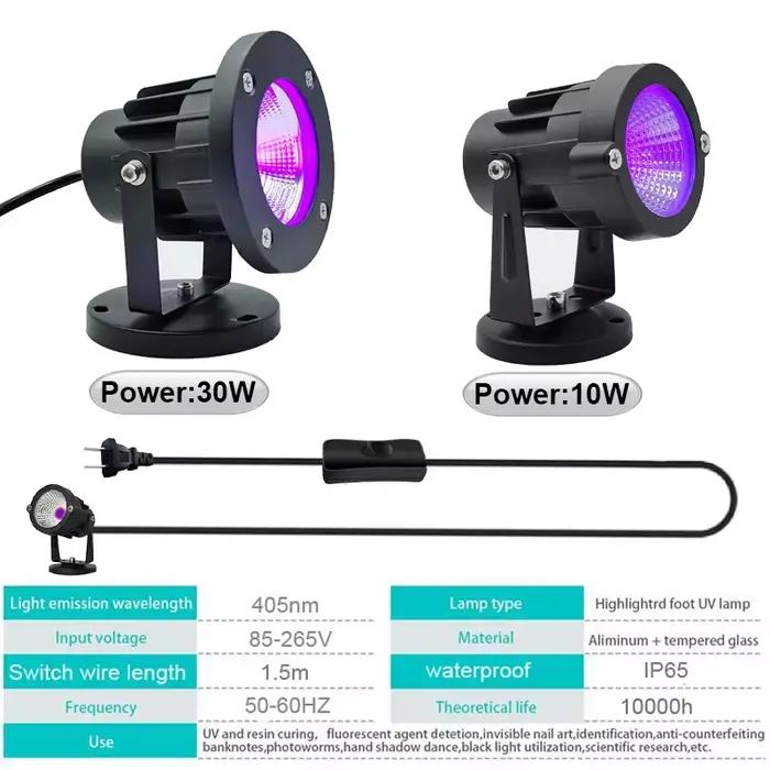 LED lumière violette 10W 30W lumière noire 405nm lampe UV projecteur pour vacances Halloween, durcissement de la résine, décor de fête, affiche fluorescente