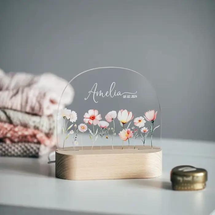 Veilleuse personnalisée avec nom d'enfant, cadeau personnalisé pour bébé garçon ou fille, cadeau de naissance, décoration de chambre en acrylique, plaque, lampe en bois, ornements