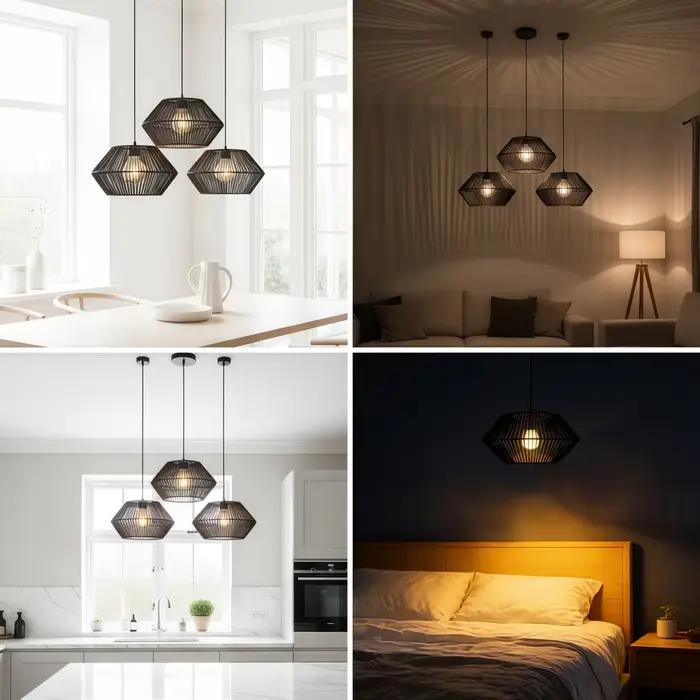 Abat-jour en rotin tressé à la main effet diamant style bohème pour lampe suspendue décoration de salle à manger et cuisine style ferme abat-jour sans ampoule ni cordon