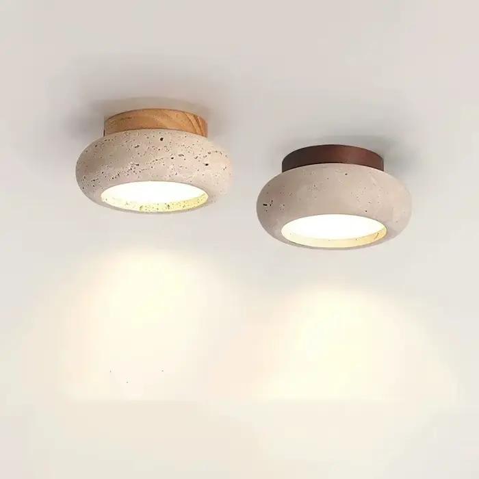 IWHD bois auvent LED plafonnier nordique moderne Simple Ellipse naturel jaune travertin