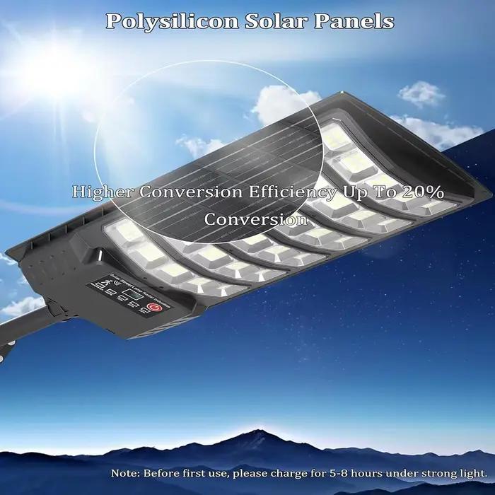 Réverbères solaires extérieurs étanches puissants avec capteur de mouvement lumière de stationnement pour sécurité et confort美好生活，从这些功能强大的带运动传感器的太阳能路灯开始，为您的安全和舒适增添一份保障。
