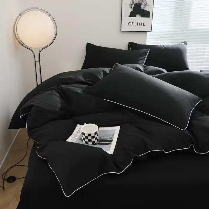 Parure de lit complète noire pour adultes, style simple, ensembles de draps doubles, simple, reine, roi, ensemble de couverture de lit, uni, document