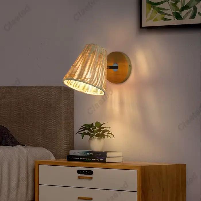 Applique murale décorative en rotin tissée à la main E27