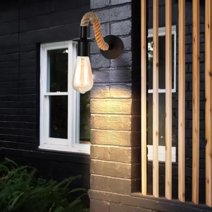 Rétro corde de chanvre conception E27 Edison ampoule fer applique intérieure maison Loft couloir mur LED lampe