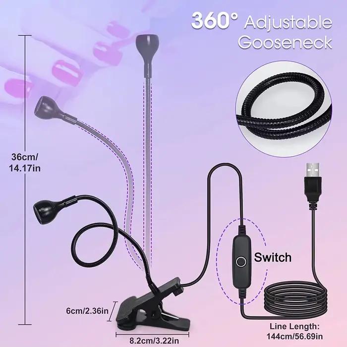 Lampe UV LED 395nm pour ongles, lumière ultraviolette, séchoir à ongles USB à clip, lumière noire, lampe de polymérisation UV pour le durcissement de la résine et le nail art