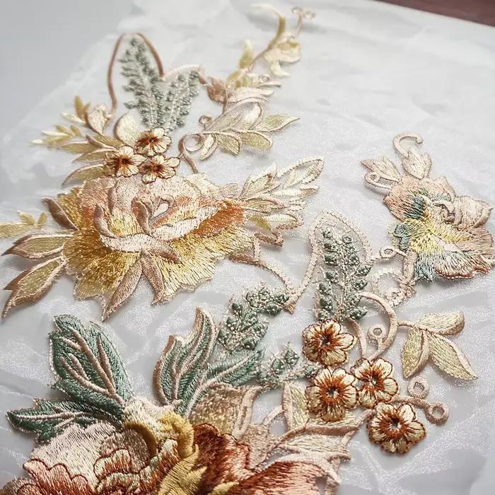 Grande broderie dentelle fleur Applique couture col Floral Patch robe de mariée vêtements de mariée robe bricolage blanc Tulle artisanat