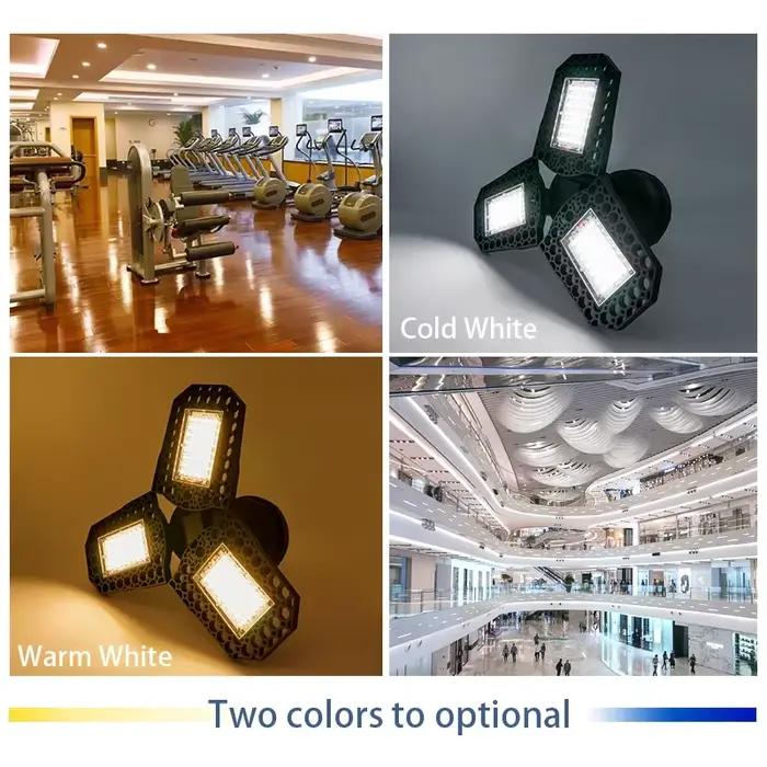 Lampe de garage à LED, lumière déformable, blanc froid et chaud, angle réglable, ampoule pour atelier, AC 110V, 220V, 40W, 60W, 80W