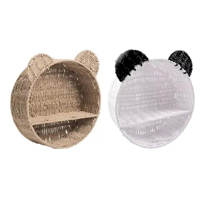 Étagère murale en rotin avec oreilles d'ours mignonnes