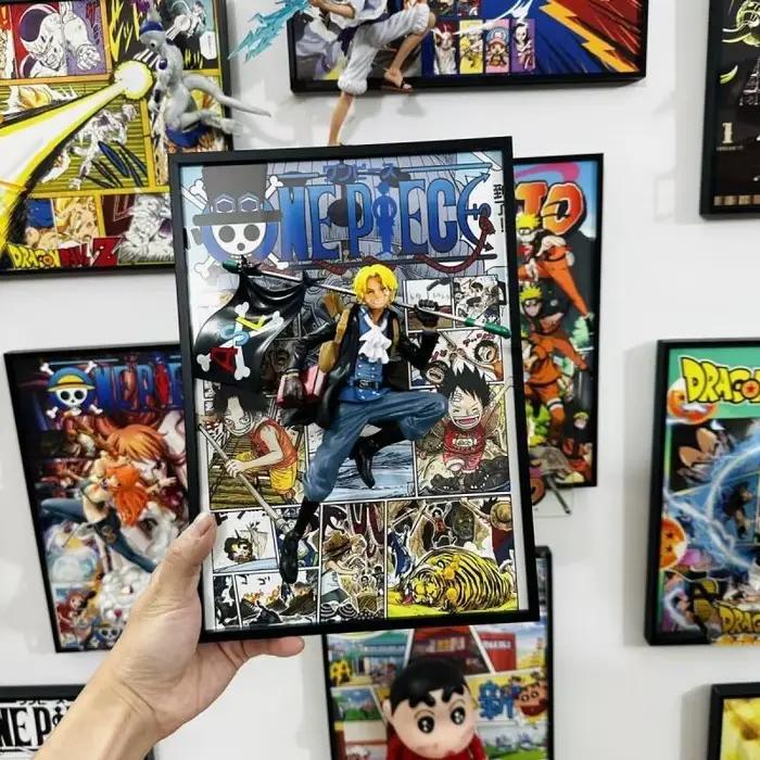 Figurine One Piece Monkey D. Luffy et les trois frères en course avec cadre, modèle 3D en résine, nouveauté pour les fans, décoration d'intérieur, statue de collection