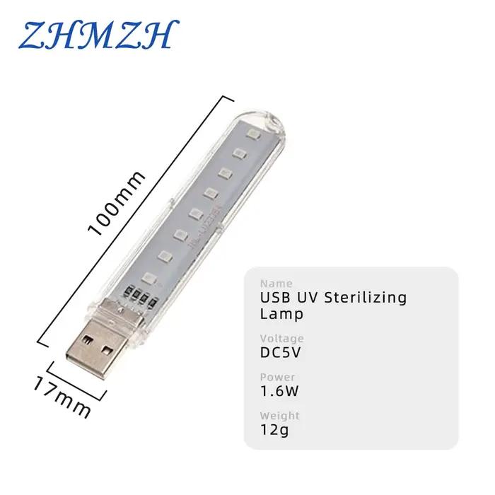 Lampes de stérilisation ultraviolettes LED DC5V, 8 LED, Mini lumières de désinfection portables UVA, lampes UV, lampe germicide USB