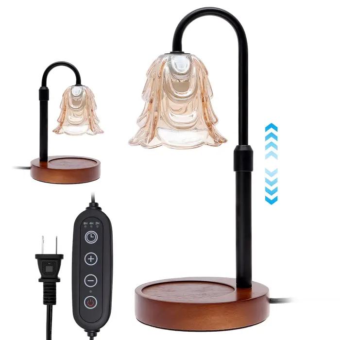 Lampe chauffe-bougie à fleurs avec minuterie réglable, 4 vitesses de luminosité, base réglable en hauteur pour ambiance chaleureuse et sans fumée, idéale pour chambre, espace de yoga, lecture ou détente