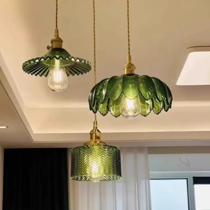 Lampe suspendue LED en verre vert nordique