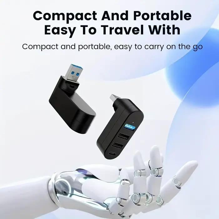 Mini Hub USB 3.0 à 4 Ports, Boîtier Rotatif, Transfert de Données USB, Extension Multiple pour Ordinateur Portable, MacBook, Accessoires PC