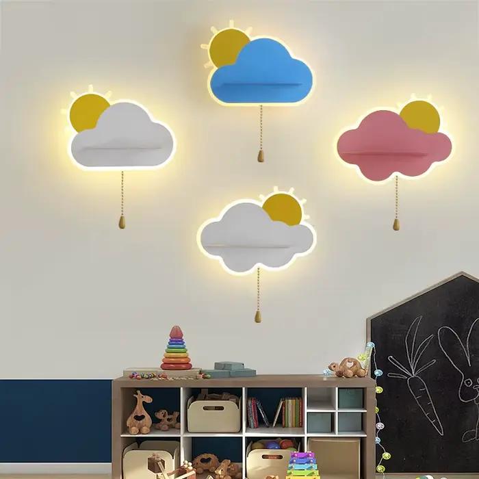 Nuage soleil étagère mur LED lampe chambre enfants chambre décoration nuit créative minimaliste applique murale enfants intérieur bébé chambre lumière
