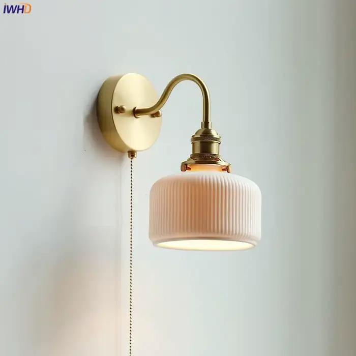 IWHD céramique nordique moderne applique à côté tirer chine interrupteur salle de bain miroir escalier lumière cuivre