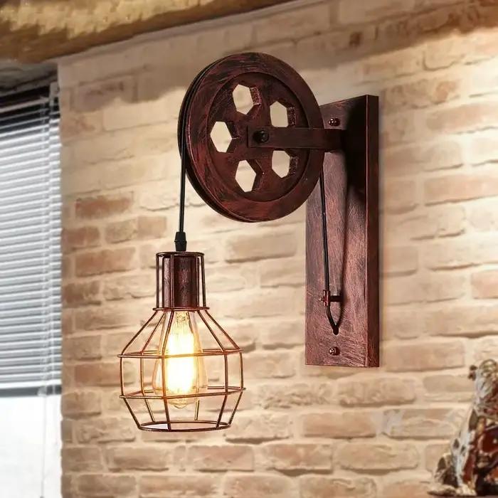 Lampe murale vintage appliques murales LED rétro luminaire mural poulie de levage lampe de chambre industrielle vent miroir lumière pour cuisine salon chambre à coucher entrée étude