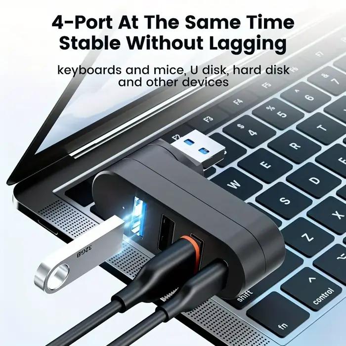 Mini Hub USB 3.0 à 4 Ports, Boîtier Rotatif, Transfert de Données USB, Extension Multiple pour Ordinateur Portable, MacBook, Accessoires PC