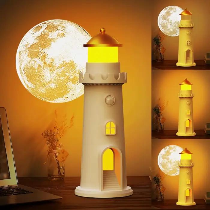 Lampe de projection lune, Lampe de nuit LED phare, Projecteur de lune avec détecteur de mouvement, Veilleuse à intensité variable, Lampe de chevet USB