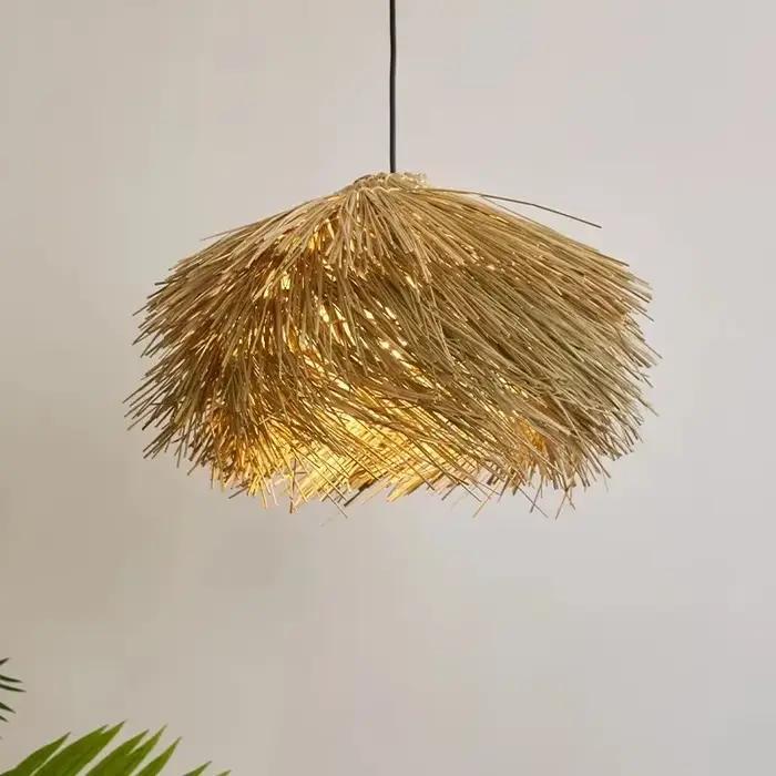 Lampe suspendue en rotin tissé à la main pour plafond magasin Bar herbe lampes suspendues japon salon Lustre Loft