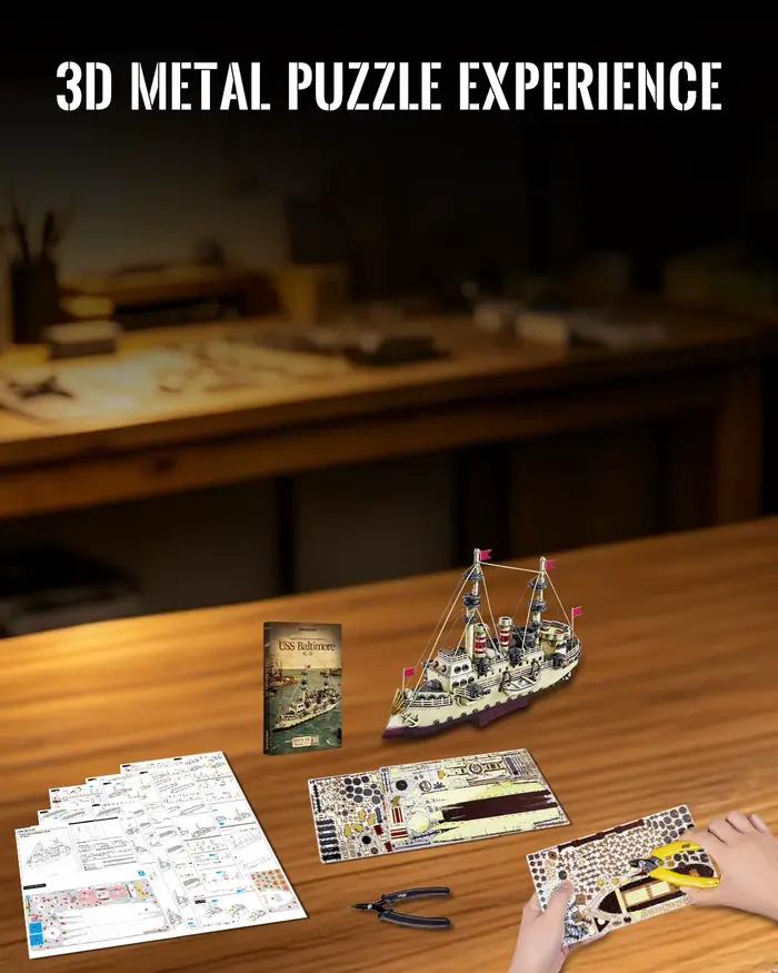 Puzzles 3D Piececool pour adultes, maquettes de navire USS Baltimore (C-3), puzzles 3D en métal, puzzles de collection, cadeaux créatifs