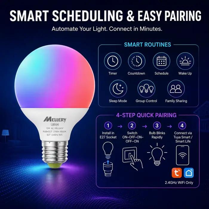 Melery Wifi Smart E27 LED ampoule G95 12W égal 100-240V chaud blanc froid rvb couleur changeante Spot lampe Alexa Google Home