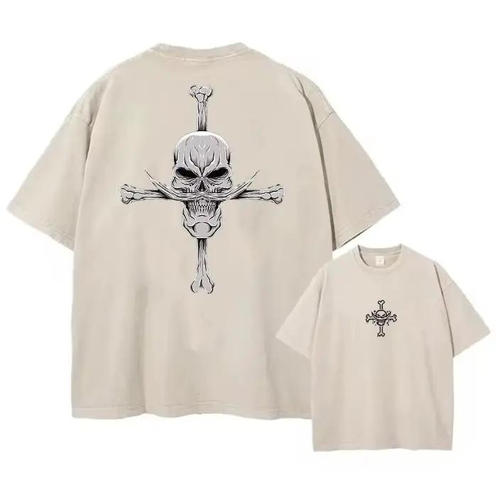 T-shirt imprimé One Piece Anime délavé pour homme, streetwear hip-hop, tee-shirt graphique oversize à manches courtes pour femme, haut décontracté Harajuku d'été