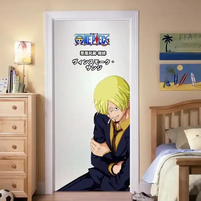 Autocollant de porte de chambre Nika Luffy, une pièce, personnalité de dessin animé, mode, autocollant mural étanche, peinture décorative