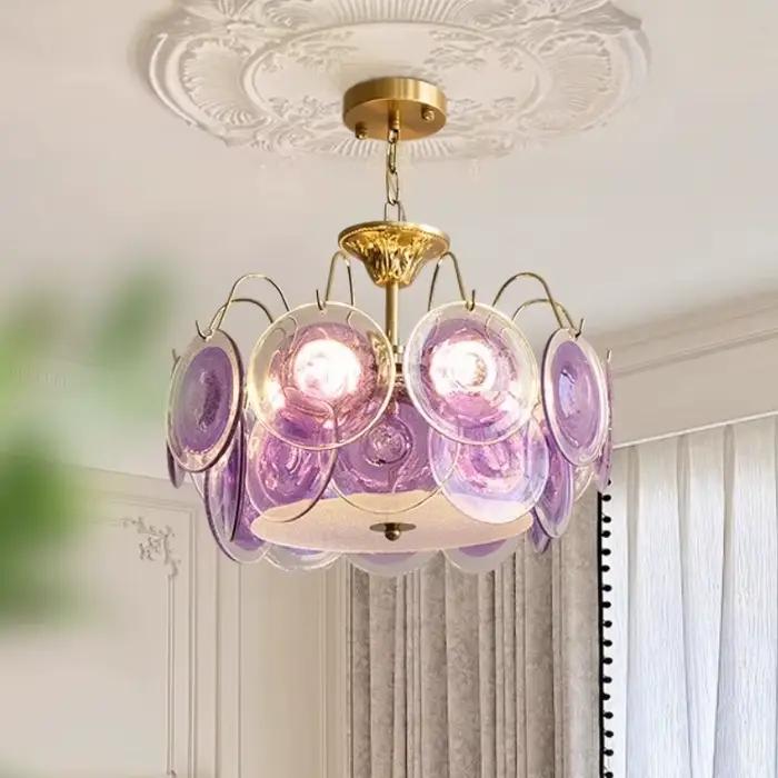 Lustre en verre de Murano violet pour chambre à coucher, bureau, salle à manger, décor artistique, lampe suspendue colorée pour couloir, hall d'entrée