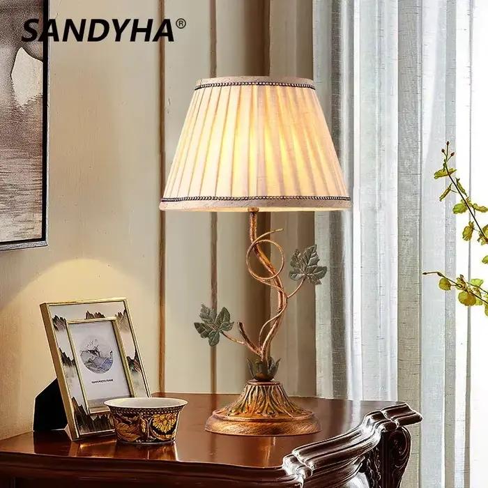 SANDYHA lampe de Table en céramique nordique tissu Art abat-jour lumière LED pour chambre salon étude canapé
