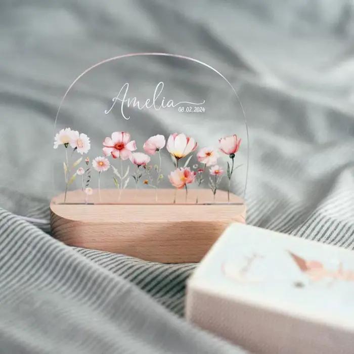 Veilleuse personnalisée avec nom d'enfant, cadeau personnalisé pour bébé garçon ou fille, cadeau de naissance, décoration de chambre en acrylique, plaque, lampe en bois, ornements