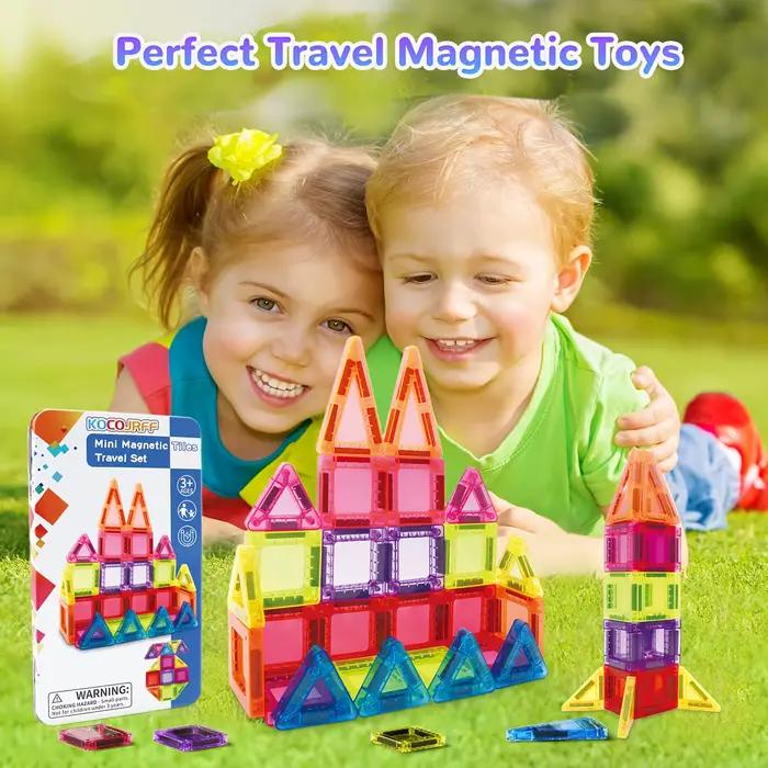 Mini jouets en tuiles magnétiques, avec une boîte en métal pour une portabilité facile, blocs de construction magnétiques qui peuvent être joués n'importe où, rangement pratique, adaptés aux cadeaux d