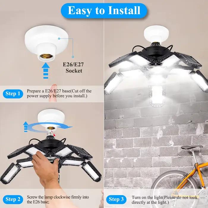 Lampes de Garage LED avec 7/10 + 1 panneaux réglables E26/E27 lampe de travail de magasin de plafond 150W 6500K ampoule pour éclairage industriel d'atelier