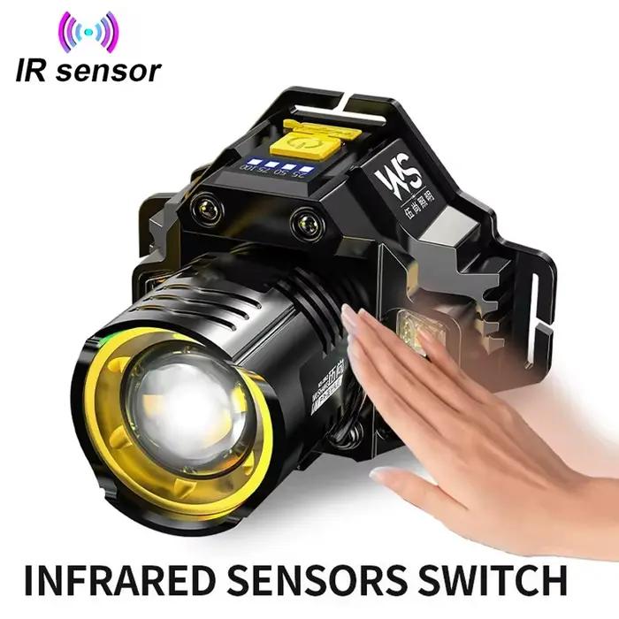 Lampe frontale LED puissante et Rechargeable avec phare télescopique Zoomable-lumière frontale de travail extérieure étanche à haute luminosité