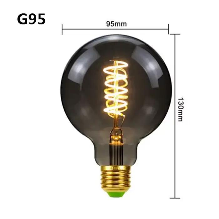 LED E27 ST64 G80 G95 G125 4W Dimmable220V gris fumé chaud GSpiral Filament ampoule rétro Vintage éclairage décoratif lampe Edison