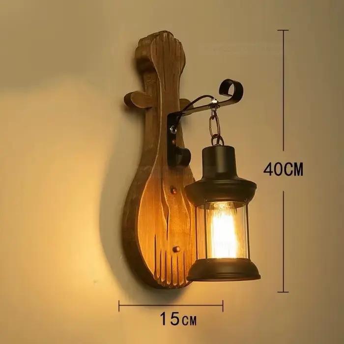 Applique Murale Nordique en Bois et Fer Forgé, Luminaire Décoratif d'Nik, Style Rétro et Créatif, Idéal pour un Bar, un Restaurant ou un Salon, 73 Pièces