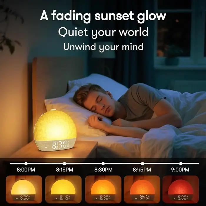 Réveil lumière avec bruit blanc et 30 sons apaisants pour une transition douce vers la lumière du jour occasions spéciales bien-être sommeil