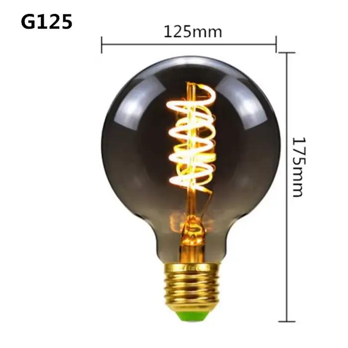 LED E27 ST64 G80 G95 G125 4W Dimmable220V gris fumé chaud GSpiral Filament ampoule rétro Vintage éclairage décoratif lampe Edison