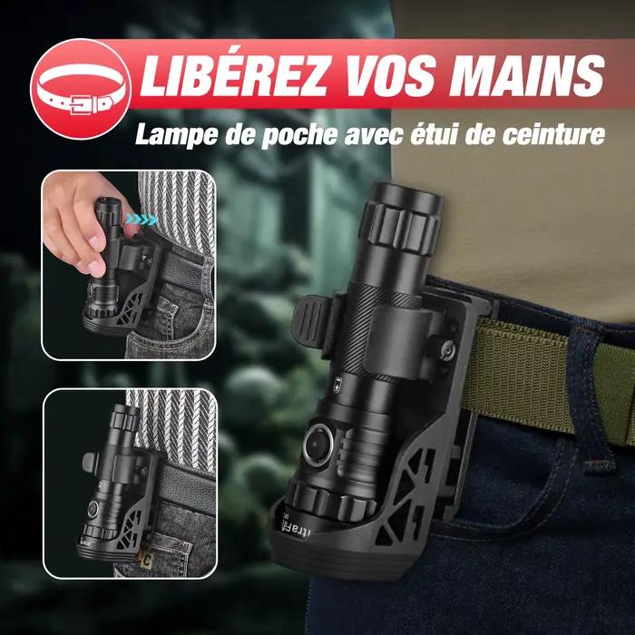 UltraFire UF3 Lampe Torche Tactique 1200 Lumens Puissante LED Police 3 Modes 21700 USB C Rechargeable avec Étui Clip Ceinture 360°