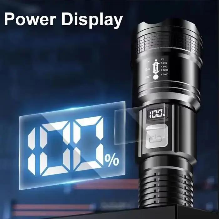 Lampe de Poche Super Lumineuse, Rechargeable par USB, Longue Portée, Torche DulTorch, Lanterne Étanche pour le Camping et la Pêche en Plein Air, 1600000 LM