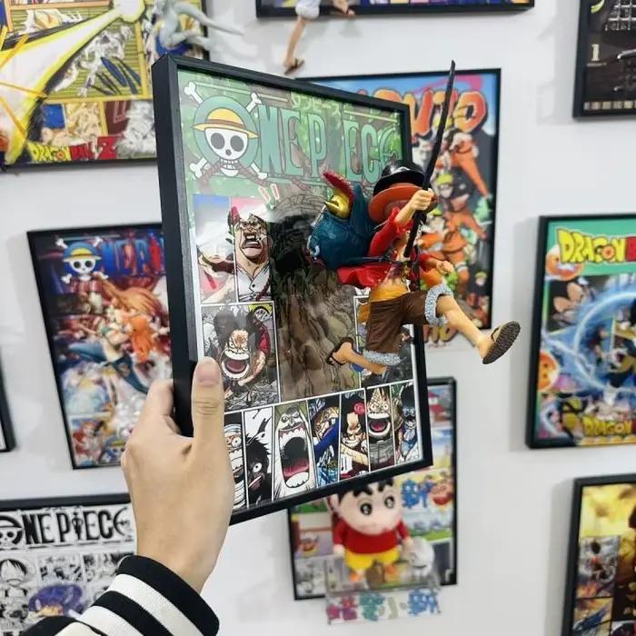 Figurine One Piece Monkey D. Luffy et les trois frères en course avec cadre, modèle 3D en résine, nouveauté pour les fans, décoration d'intérieur, statue de collection