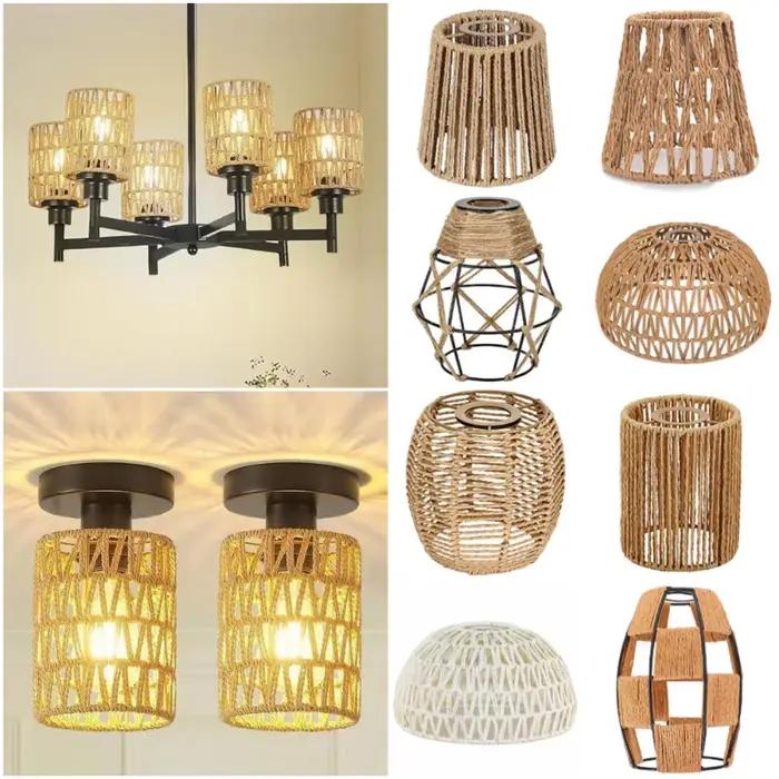 Abat-jour tissé design vintage traditionnel en métal et corde pour décoration intérieure occasions spéciales chambre salon