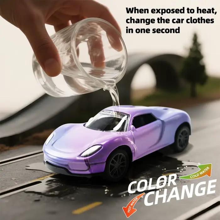 Mini Voiture Magique en Alliage 1:60 à Changement de Couleur (Eau & Température), Modèle de Course à Tirer en Arrière avec Glissière Anti-Choc Durable, Cadeau pour Garçons et Enfants