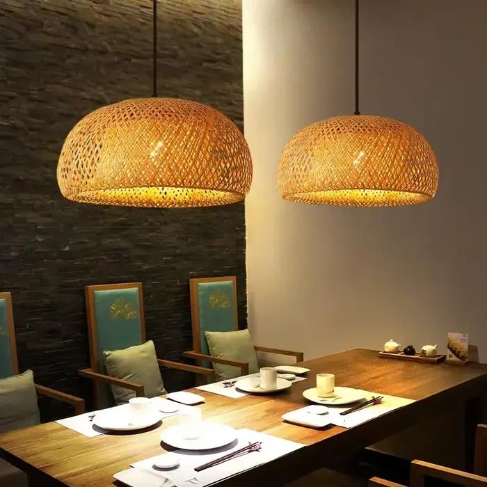 Lampe suspendue en bambou et bois tricotée à la main style japonais pour salon, chambre ou restaurant éclairage décoration美好生活吊灯，竹木手工编织日式风格，适用于客厅、卧室或餐厅装饰照明