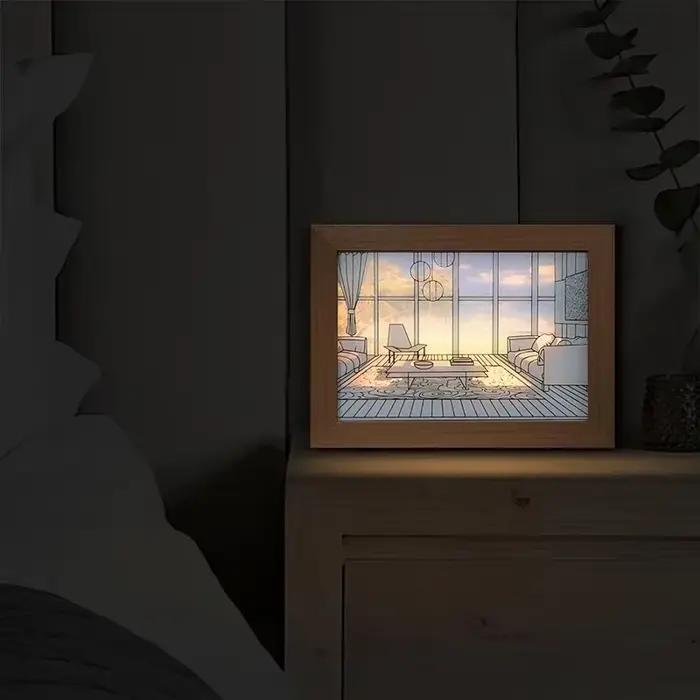 Décoratif LED veilleuse peinture USB prise gradation mur œuvre lampe de Table cadeau intérieur lumière du soleil fenêtre Photo nuit lumineuse
