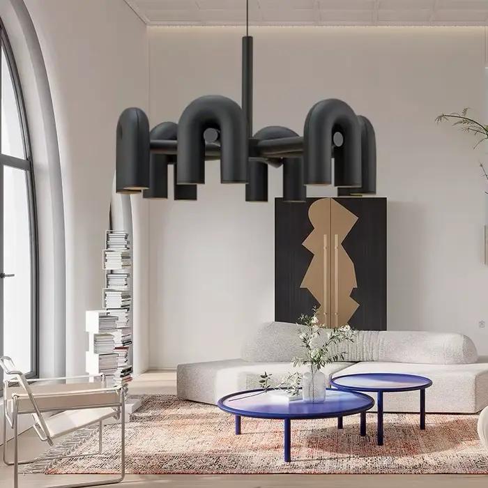 Suspension Art Déco en Fer Gris Métal avec Abat-Jours Multicolores pour Intérieur Élégant Occasions Spéciales Chandeliers LED